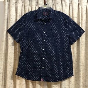 UNTUCKit Navy Stretch Organic Cotton Childers Short Sleeve Button Up Shirt